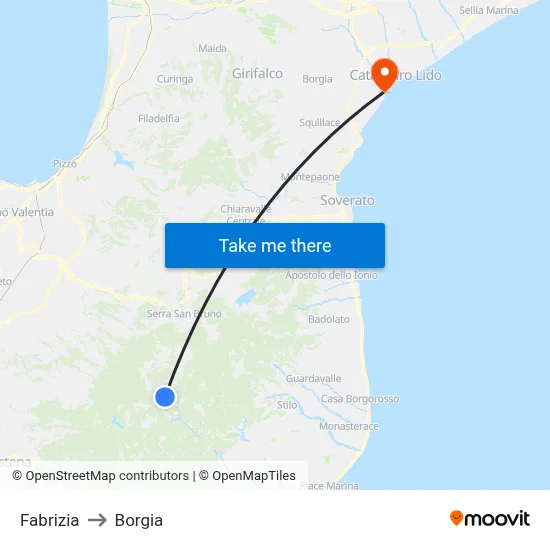 Fabrizia to Borgia map