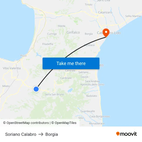 Soriano Calabro to Borgia map
