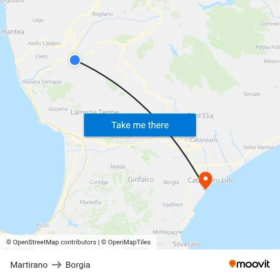 Martirano to Borgia map