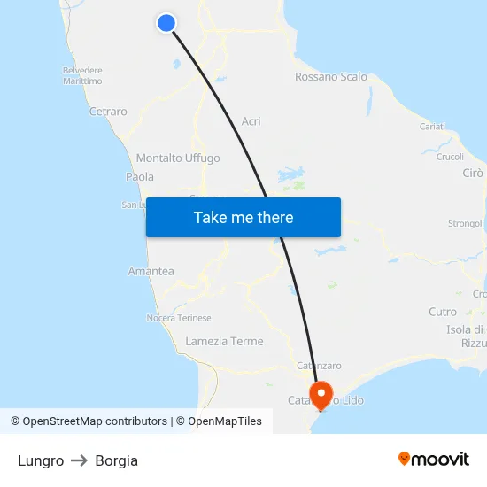 Lungro to Borgia map