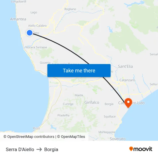 Serra D'Aiello to Borgia map