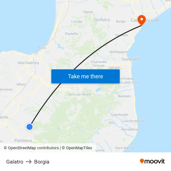 Galatro to Borgia map