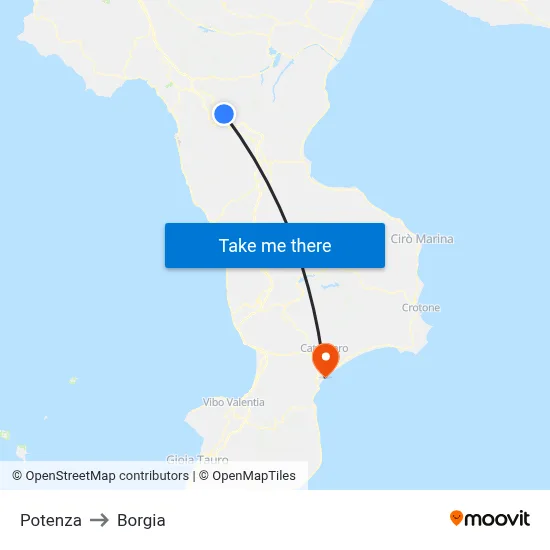 Potenza to Borgia map