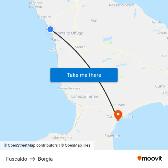 Fuscaldo to Borgia map