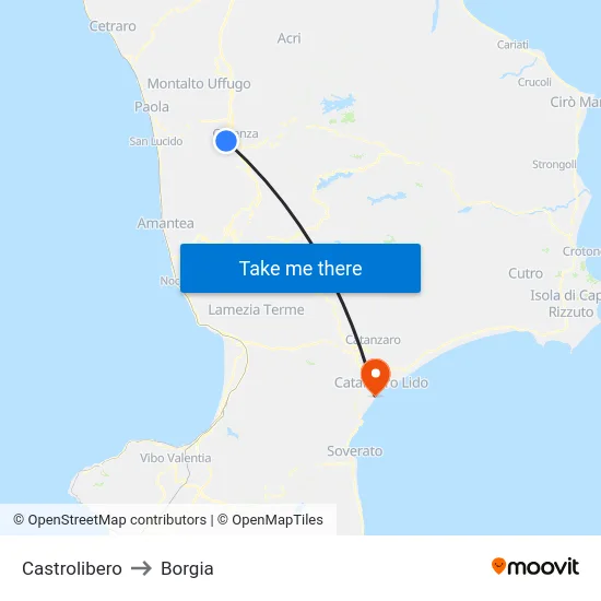 Castrolibero to Borgia map