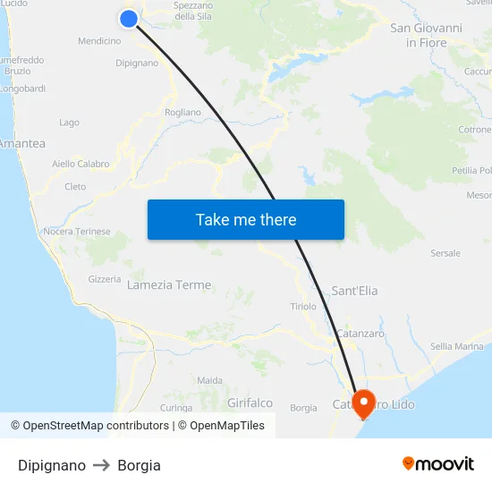 Dipignano to Borgia map
