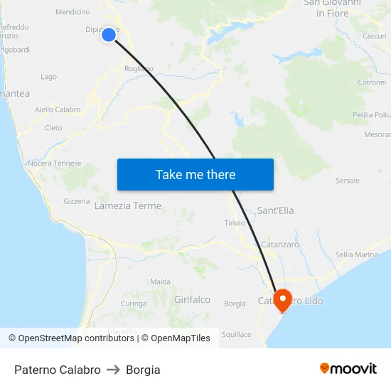 Paterno Calabro to Borgia map