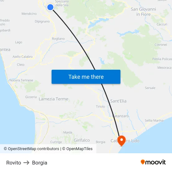 Rovito to Borgia map