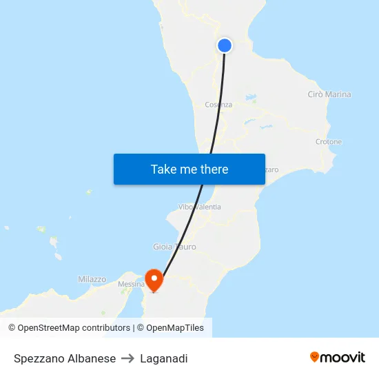 Spezzano Albanese to Laganadi map