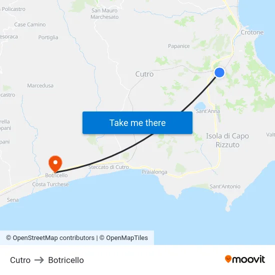 Cutro to Botricello map