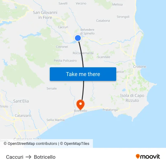 Caccuri to Botricello map