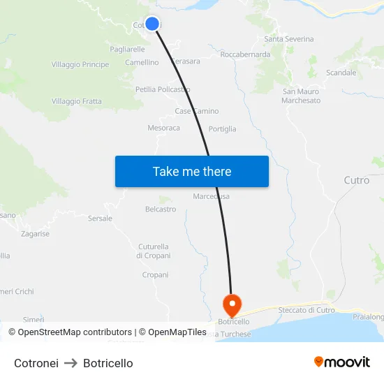 Cotronei to Botricello map