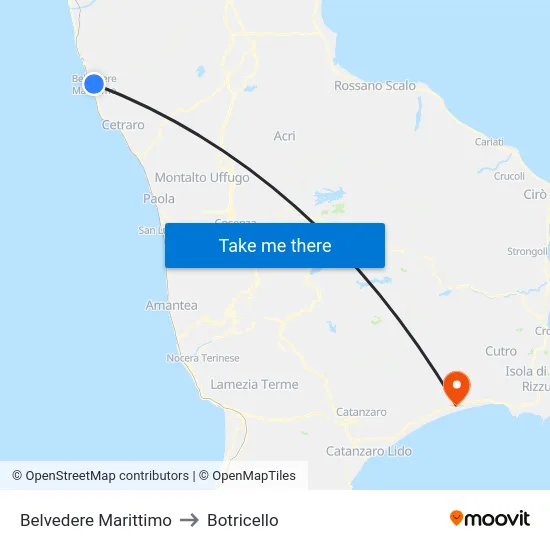 Belvedere Marittimo to Botricello map