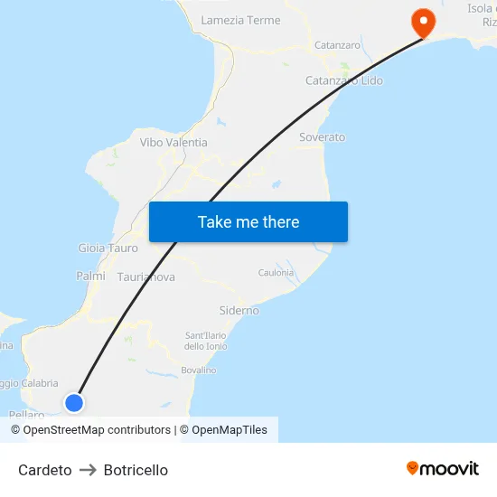 Cardeto to Botricello map