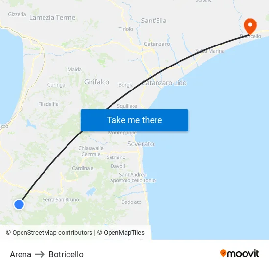 Arena to Botricello map