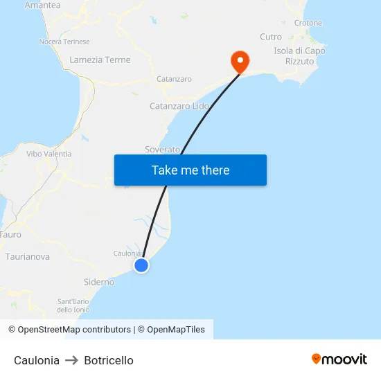 Caulonia to Botricello map