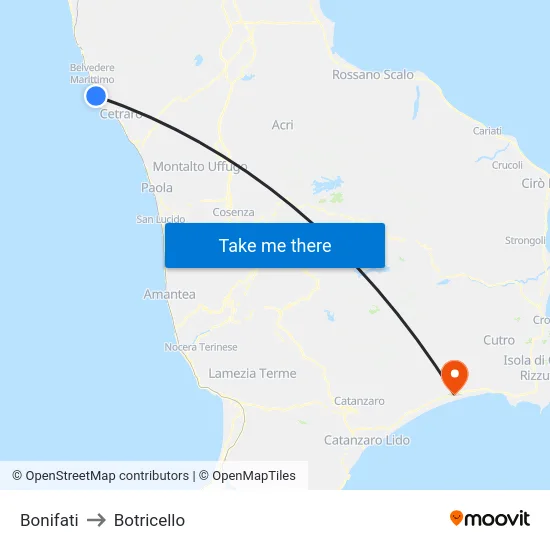 Bonifati to Botricello map