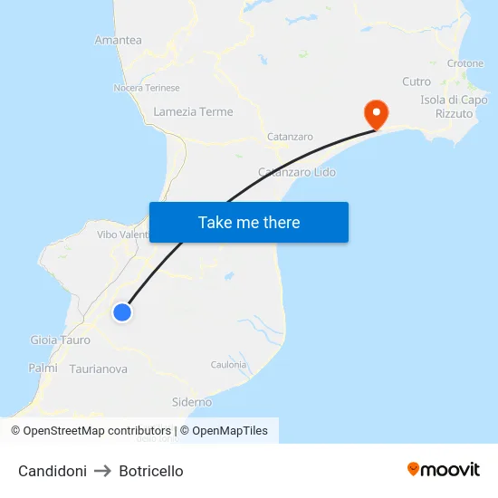 Candidoni to Botricello map