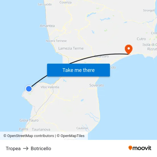 Tropea to Botricello map