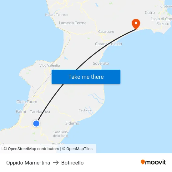 Oppido Mamertina to Botricello map