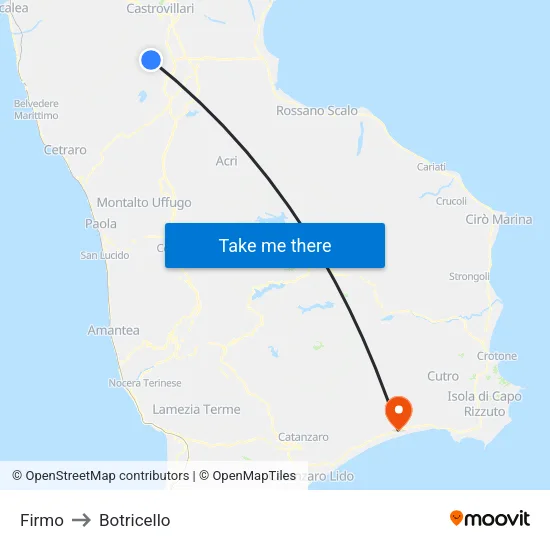 Firmo to Botricello map