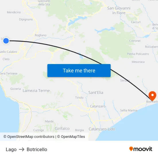 Lago to Botricello map