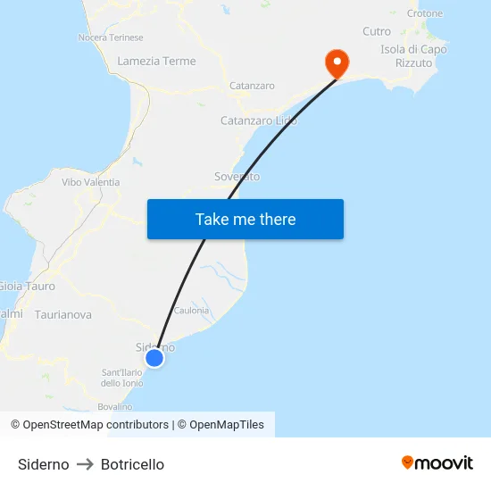 Siderno to Botricello map
