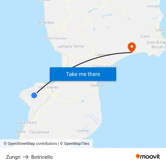Zungri to Botricello map