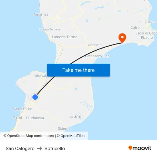 San Calogero to Botricello map