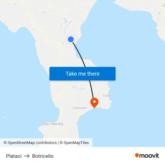 Plataci to Botricello map
