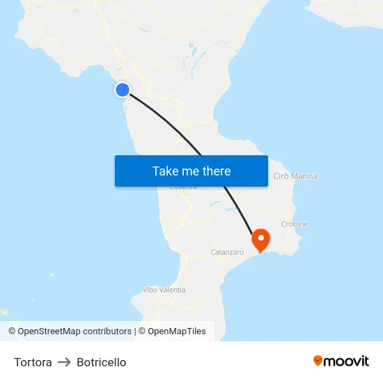 Tortora to Botricello map