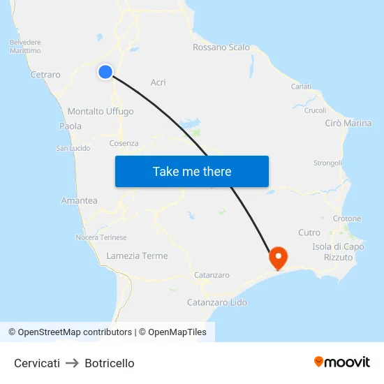 Cervicati to Botricello map
