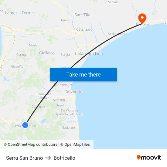 Serra San Bruno to Botricello map