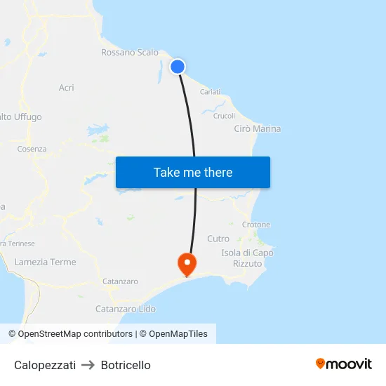 Calopezzati to Botricello map