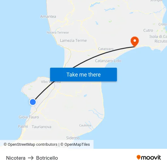 Nicotera to Botricello map