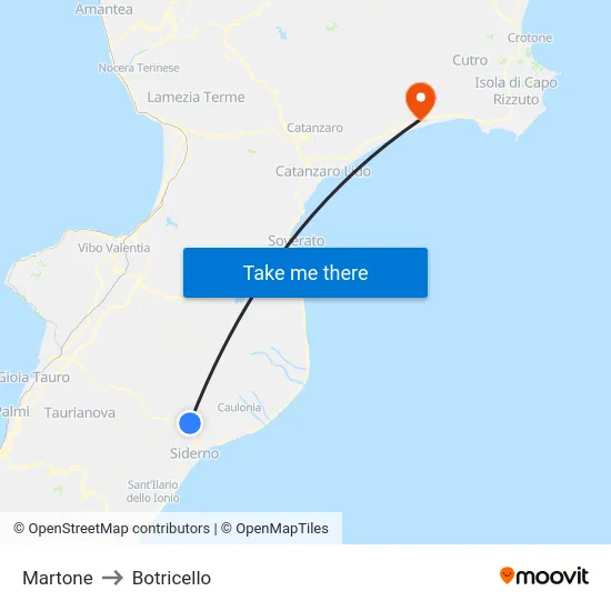 Martone to Botricello map