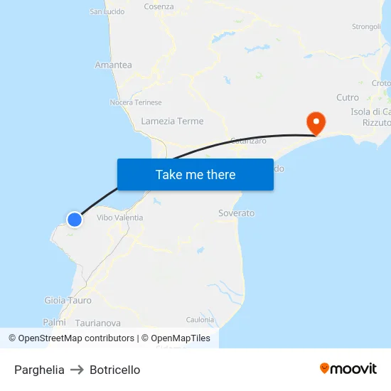 Parghelia to Botricello map