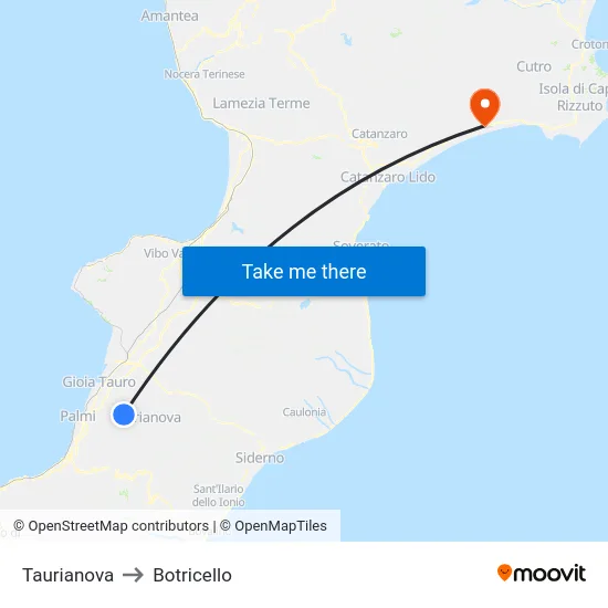 Taurianova to Botricello map