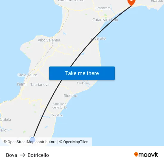 Bova to Botricello map