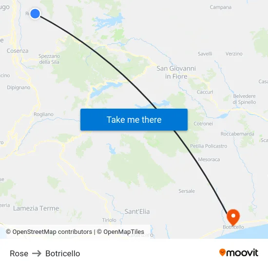 Rose to Botricello map