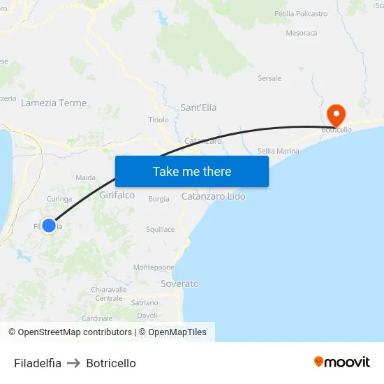 Filadelfia to Botricello map