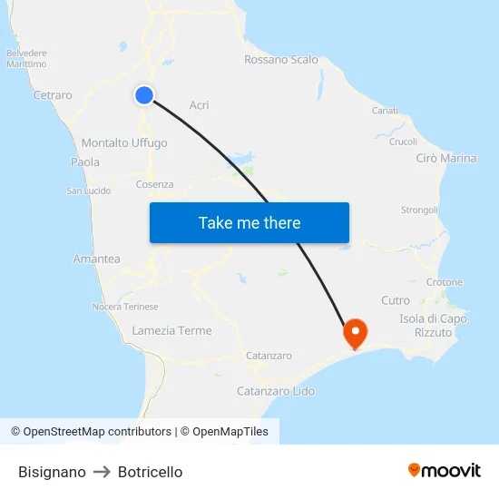 Bisignano to Botricello map