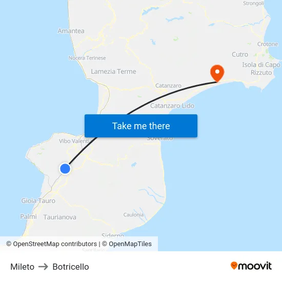 Mileto to Botricello map