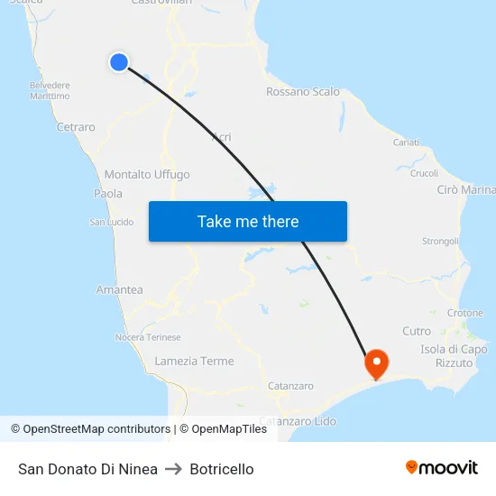 San Donato Di Ninea to Botricello map