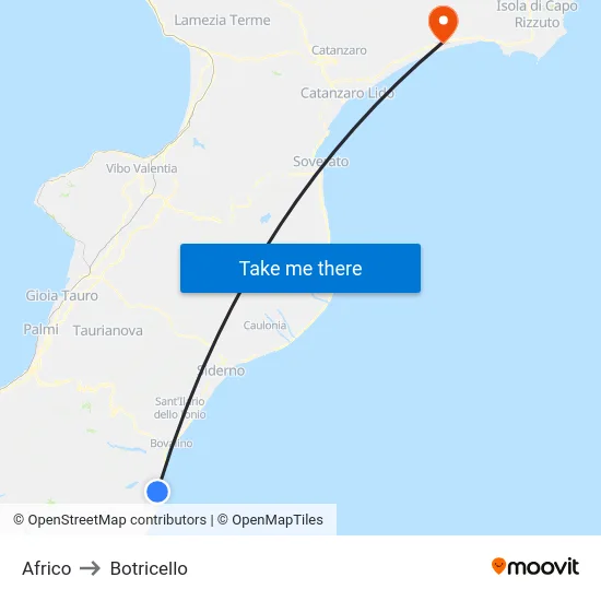 Africo to Botricello map