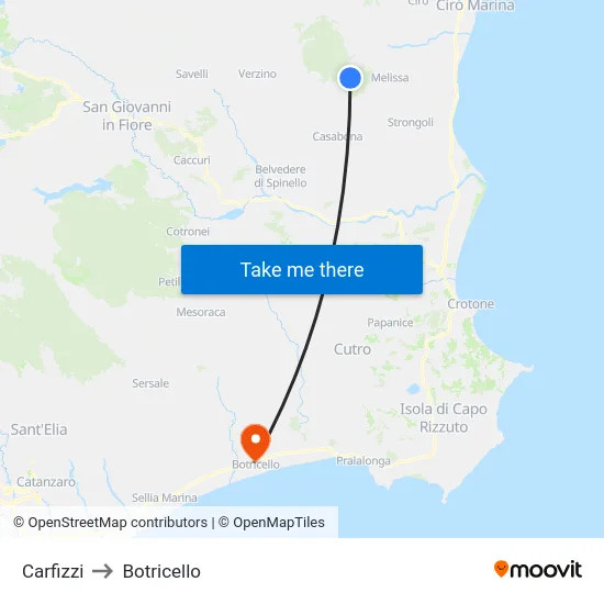 Carfizzi to Botricello map