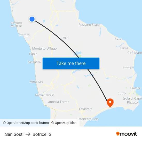 San Sosti to Botricello map