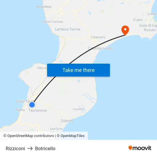 Rizziconi to Botricello map