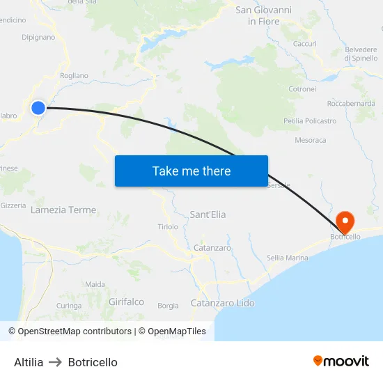 Altilia to Botricello map
