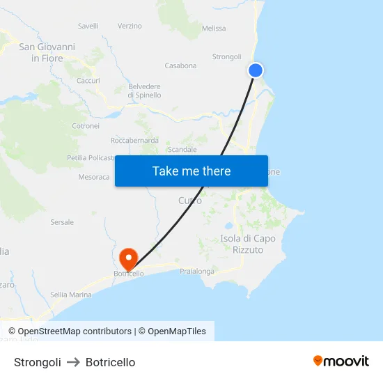 Strongoli to Botricello map